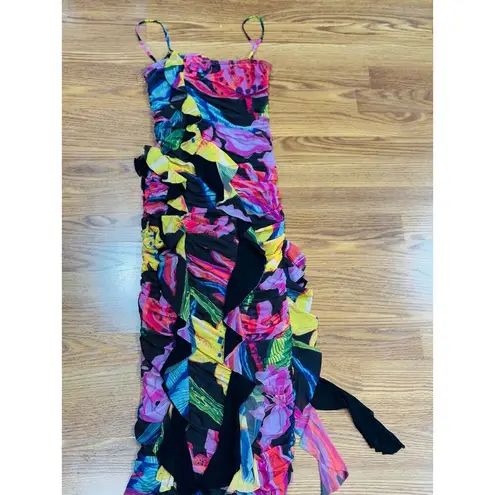 ROCOCO SAND multi floral bodycon Chris Midi Dress small Black