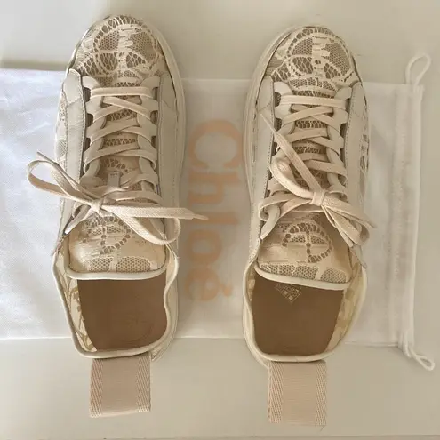 Chloé Chloe Lauren beige lace sneaker