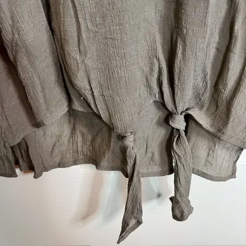 Anthro Fig and Flower Womens Boho Peasant Flowy Top Size Large Embroidered Tan