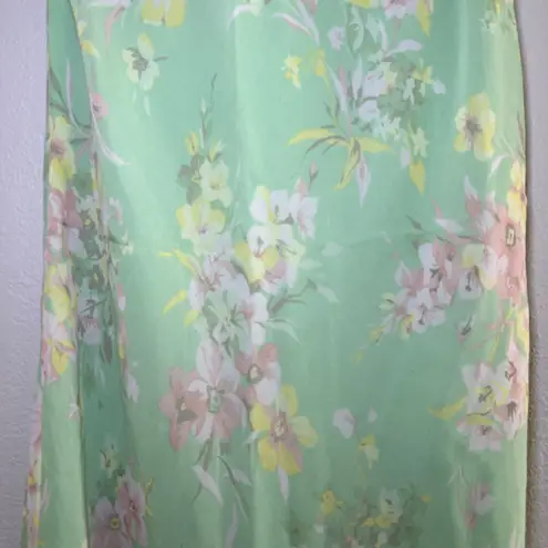 Chadwick's Vintage green floral skirt women's 8 floral cottage silk garden boho