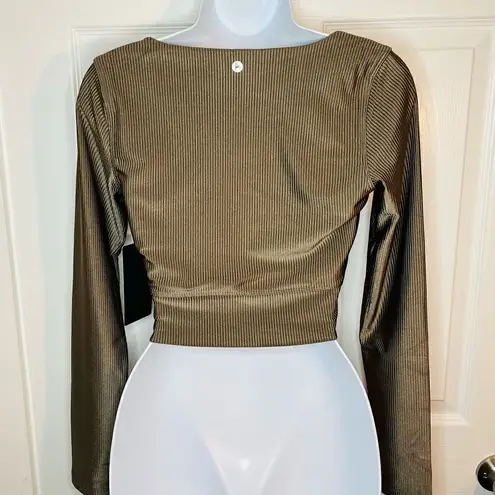 90 Degree By Reflex Rib Twist Cropped Top Long Sleeve Night Sage Green M Green Size M