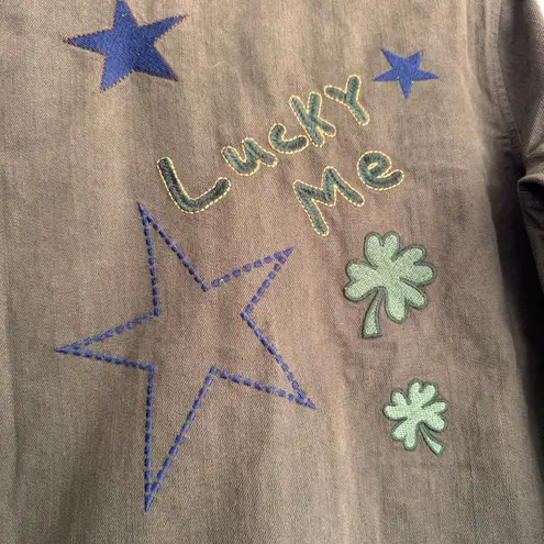 Billy T Lucky Me Embroidered Khaki Green Jacket Everyday Festival Casual Size XS