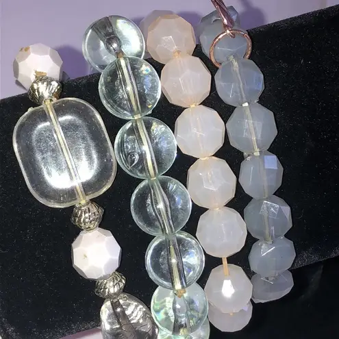 Lot of 4 Neutral Tone Beads Beaded Boho Stretchy Bracelets Gray