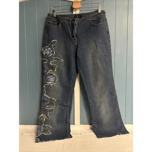 Vtg Y2K INC International Concepts Denim Floral Embellished Jeans Sz 10 Relaxed Blue