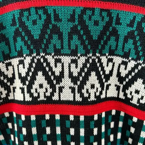 Vintage 70s Sasson Fair Isle V Neck Cardigan Sweater Oo La La Small Retro Black