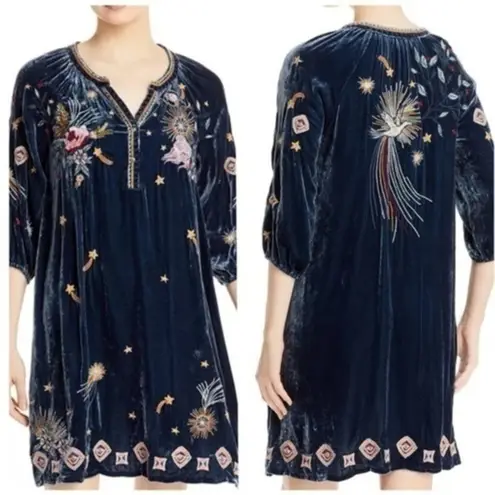 Johnny Was embroidered Selah Velvet Puff Sleeve Raglan Dress NWT RARE