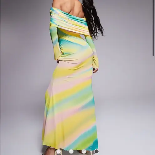 AFRM NWT Thelma Off the shoulder mesh stretch maxi dress L Yellow Size L