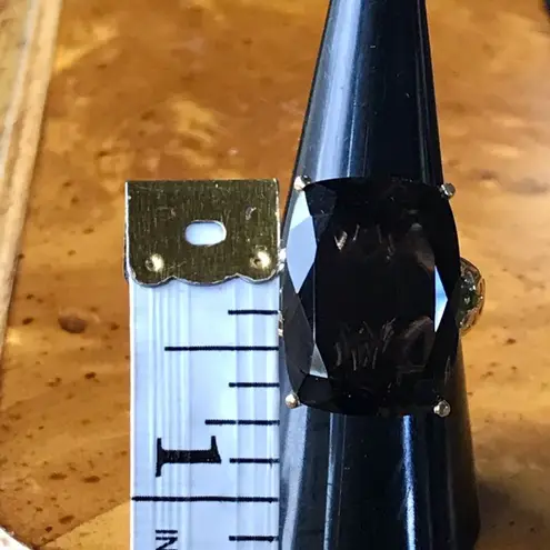 Genuine Smoky Quartz Chrome Diopside Sterling Silver Cocktail Ring Size 8 Brown