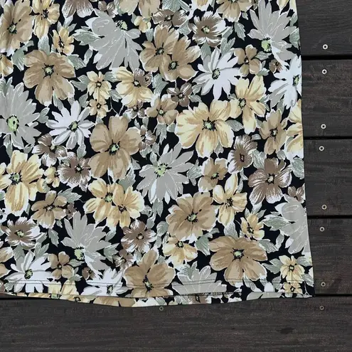 Vintage Black/Yellow N Touch Floral Midi Skirt Daisies w/ Elastic Waist Black Size XL