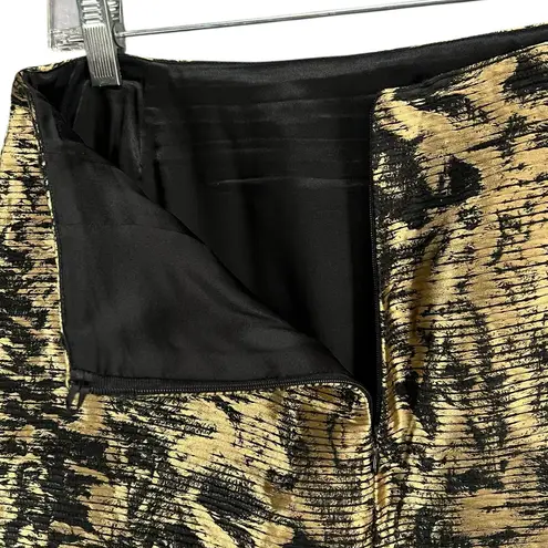 Escada Pencil Skirt US 4 Black Gold Linen Silk Blend Brocade Abstract Glamour