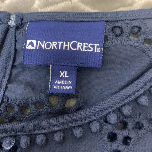 North Crest  Scoop Neck Eyelet Navy Blue Blouse Top Size XL NWT