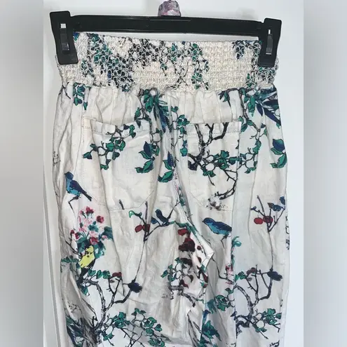 Westbound LinenRayon Blend LooseFit Bird Tree Floral Print Scrunched Pants Small