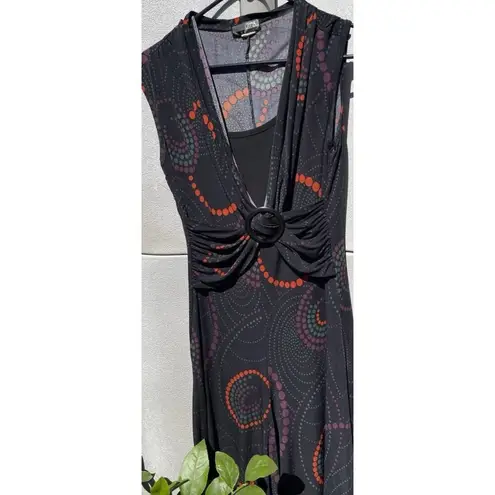 Vintage J.T.B Women’s Black Red Dotted Long Dress Sz Small Waist Belt Y2K