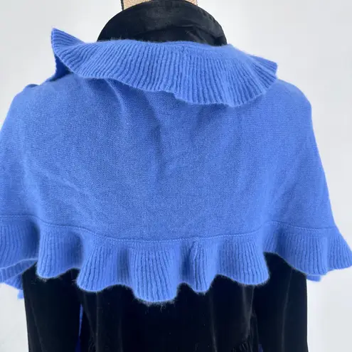 Tesoro by Design Periwinkle Blue Ruffle Knit Poncho Wrap Scarf Cashmere Blend