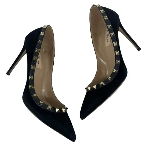 Valentino Garavani Black Rockstud Suede Pointed Toe Pump Size 36.5