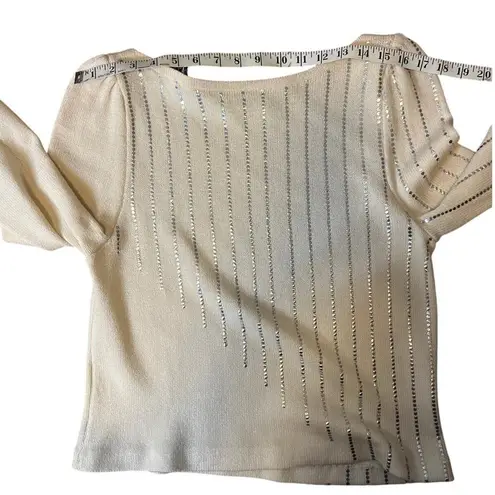 St. John for Marie Gray Cream Skirt Set Rows of Sparkling Silver Paillettes