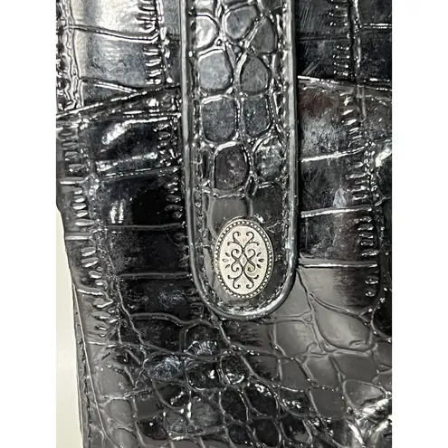 Crocodile Embossed Patent Wristlet Wallet Womens Black ID Window Card Slots