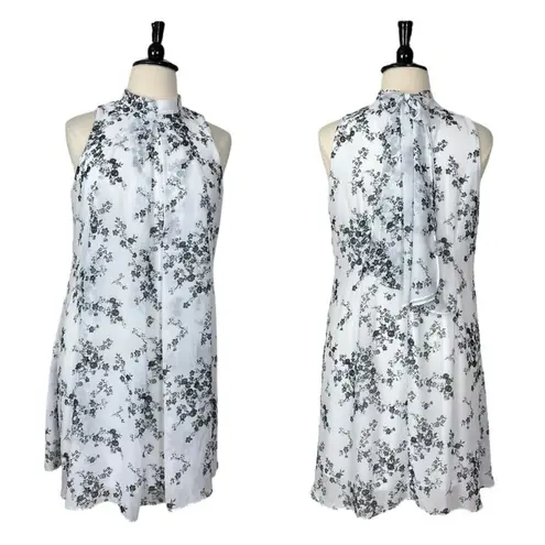 Elle Dress Halter Tie Neck Chiffon Shift White Black Floral Women’s Size XL