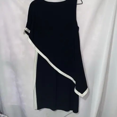LAUREN RALPH LAUREN WO SIZE 12 DRESS ONE SHOULDER DRAPE BLACK WHITE DRESS EUC