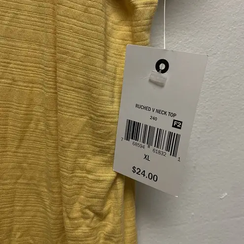 Ophelia Roe V-Neck Top Blouse Women’s Size XL Mustard Yellow Puff Sleeve