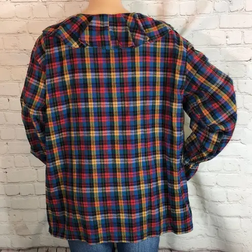 Vintage Trends Ruffled Collar Plaid Flannel Top L Size L