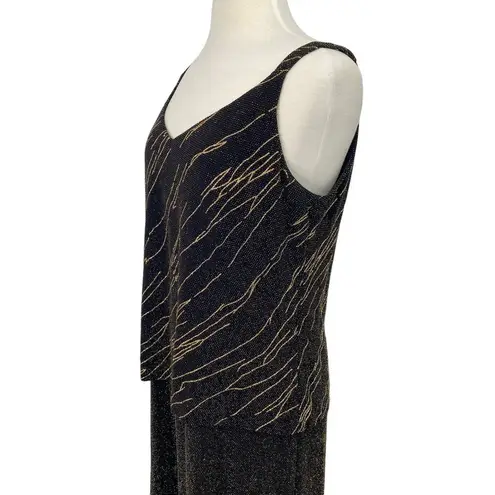 Alex Evenings Vintage Gown & Jacket Set Black Gold Metallic Design Layered 16