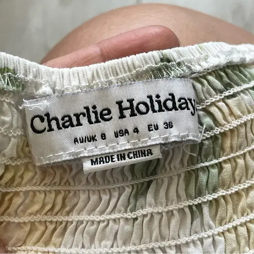 Charlie Holiday Tank Top lemon print open tie front womens White (size 4) summer