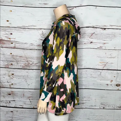 LOGO By Lori Goldstein LOGO Lounge by Lori Goldstein 1X Camo Print Long Sleeve Sheer Mesh Top w/ Hood