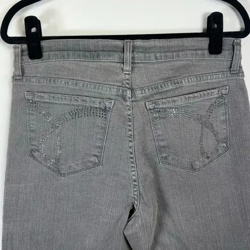 NYDJ Womens Flare Jeans Gray High Rise Stretch Embellished Made in USA 12 Petite