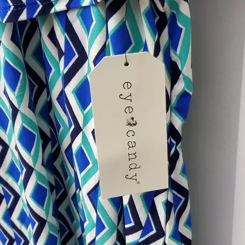 Eye Candy Geometric Blue off Shoulder Dress Size L