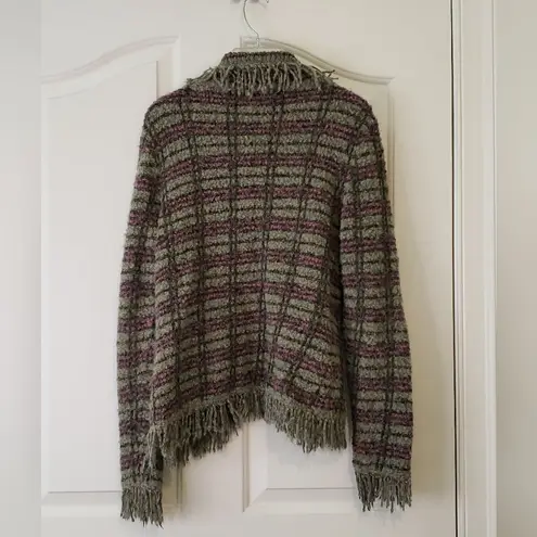 Michelle Nicole Wool Blend Striped Fringe Sweater Green Size M