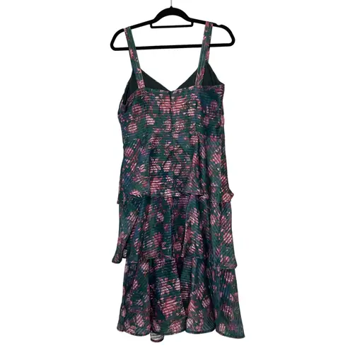 Marchesa Notte Floral Tiered Midi Dress NWT Jewel Tones Size 12 Green