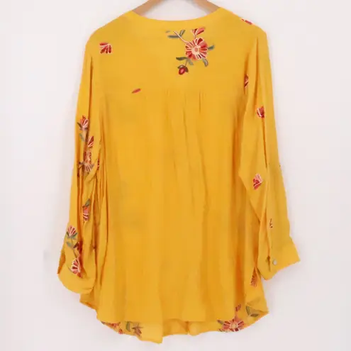 Fig and Flower Anthropologie Mustard Yellow Embroidered Button Top Plus Size 1X