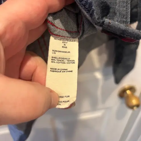 Woolrich Womens Tencel Chambray Button Down Shirt Long Sleeve Red Plaid Size L - Image 9