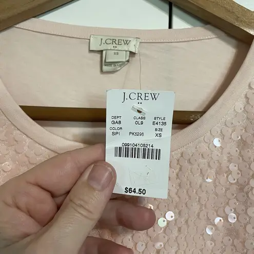 NWT J. Crew Women's XS Pink Sequin Long Sleeve Top Crewneck Casual Blouse