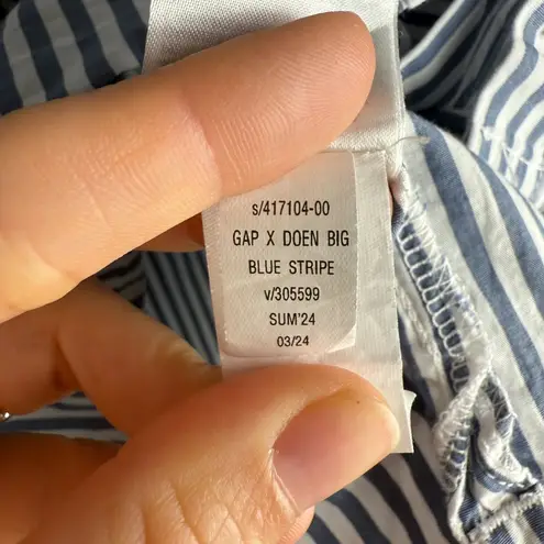 Gap X DOEN Eyelet Lace Collar Button Down Big Shirt Blue Stripe 100% Cotton L Size L