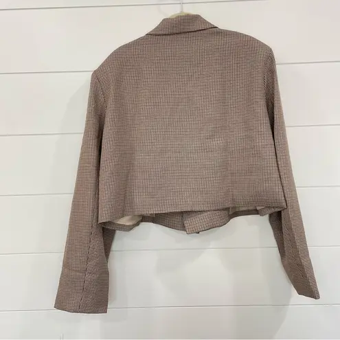 Pretty Little Thing  Plus Brown Dogtooth Double Breasted Cropped Blazer NWT 18