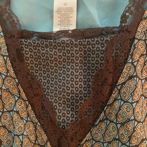 Emma James Brown Turquoise Crossover Top sz 12 NWT