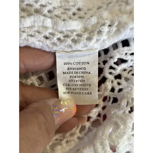 Spiaggia Dolce White Crochet Under Tank 1/2 Wide Sleeve Top Size M Tie Waist