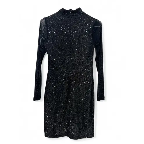 Allegra K XS Sheer Glitter Long Sleeve Mini Christmas Sparkle Bodycon Dress