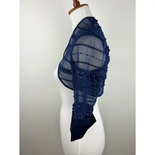 JS Collections Navy Blue Sheer Beaded Bolero Shrug Evening Jacket Size 4