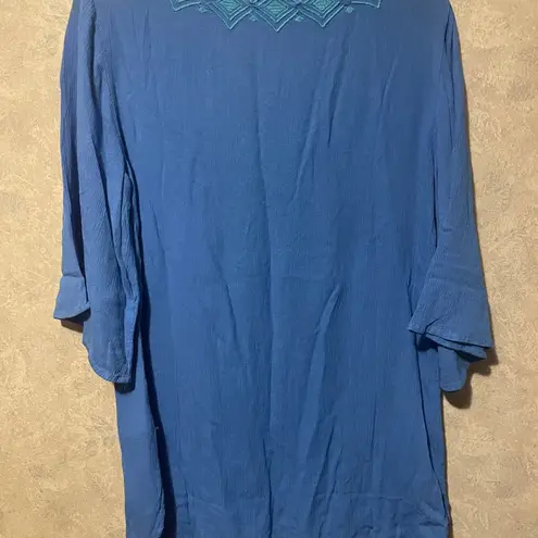 Lilly Pulitzer Popover Blouse M Tunic Cobalt Blue Embroidered Neck Bell Sleeve