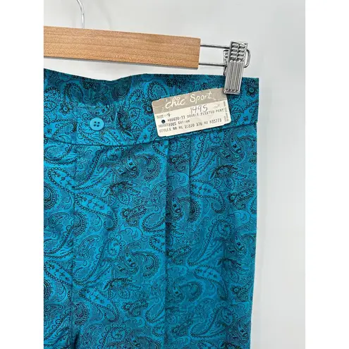 Vintage Blue Chic Sport  Paisley Print Pleated Front Pants Women's Size 9 NWT