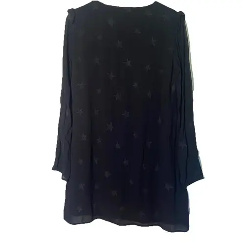 Michael Stars Embroidered Star Georgette Ruffle Shift Dress Size M Black ($178)