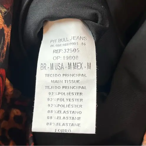 Pit Bull Jeans Dress Leopard Rose Print Fitted Womens Size Medium Red Tan Brown