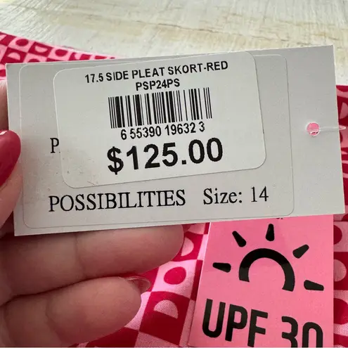 Golftini Possibilities Side Pleat Golf Skort NWT size 14 Red & Pink Skirt