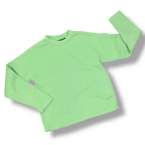 Exist Fleece Lined Terrycloth Knit Crew Neck Sweatshirt Lime Green Small