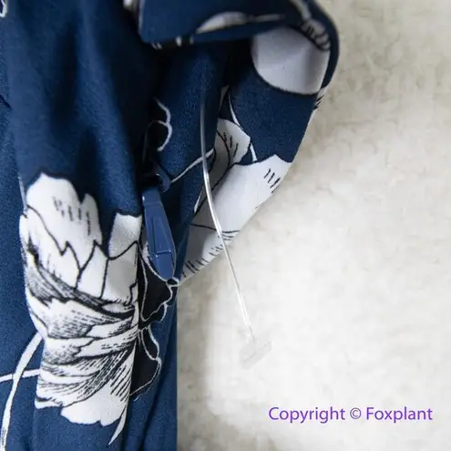 City Chic navy blue faux wrap dress with white floral print waist tie, size 22