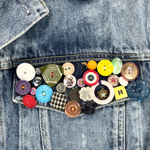 VTG 80s Y Womens Denim Jacket Size Small Buttons Retro Funky Preppy Maximalist Blue