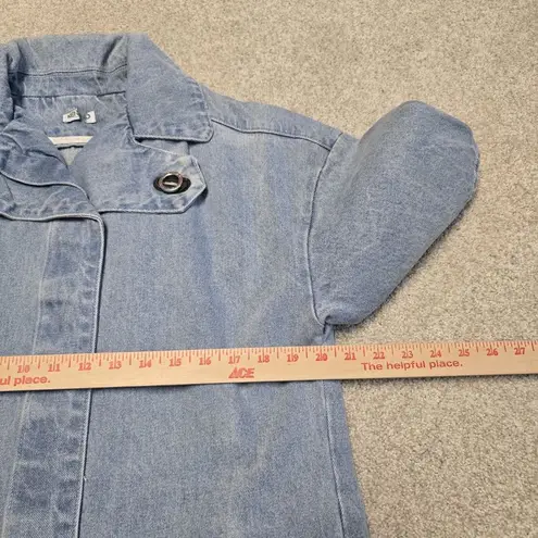 Kenzo Paris Womens Mid Length Denim Jacket Pockets Button Up Sz 34 US 2 Blue